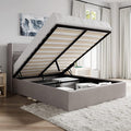 SHA CERLIN Full Size Lift Up Storage Bed/Modern Wingback Headboard/Upholstered Platform Bed Frame/Hydraulic Storage/No Box Spring Needed/Wood Slats Support/Light Beige