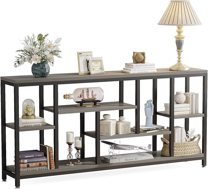 Tribesigns Console Sofa Table, 70.9 inch Extra Long Console Table Behind Couch with Storage Shelves, 3-Tier Modern Narrow Entryway Hallway Accent Table for Living Room, Grey