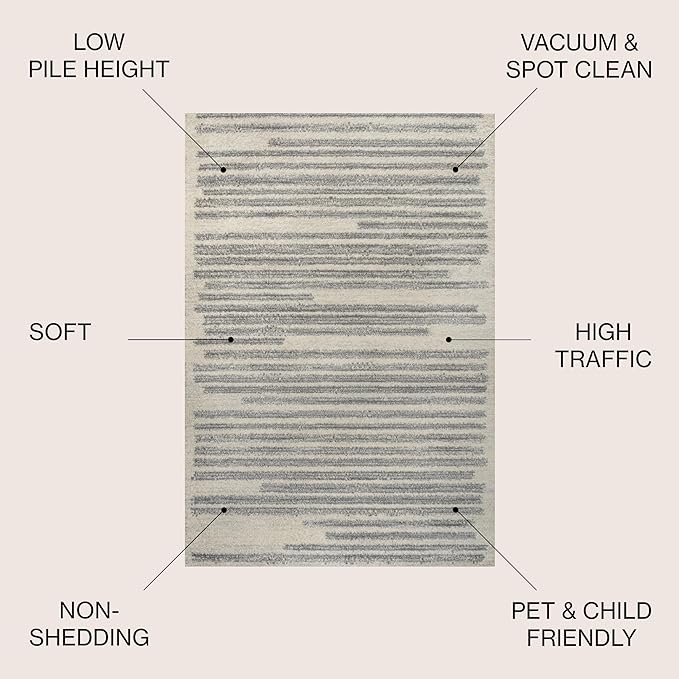 JONATHAN Y Khalil Modern Berber Stripe Cream/Gray Indoor Area Rug, 5x8, Contemporary, Bohemian, Easy-Cleaning for Living Room, Bedroom, Kitchen, Pet Friendly, Non-Shedding (MOH207C-5)