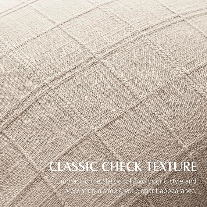 Foindtower Set of 2 Decorative Linen Check Throw Pillow Covers Neutral Long Body Lumbar Cushion Covers Farmhouse Vintage Home Decor for Sofa Chair Couch Bedroom Living Room,14×36 Inch,Natural Linen