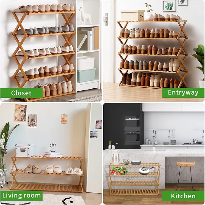 Choclaif Free Standing Shoe Racks for Closet, Shoe Shelf Bamboo Shoe Rack for Bedroom, Entryway Hallway Closet Living Room Organizer(3 Tier)