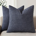 Foindtower Set of 2 Decorative Linen Check Throw Pillow Covers Neutral Farmhouse Vintage Cushion Covers Modern Boho Home Decor for Sofa Chair Couch Bedroom Living Room Outdoor,24×24 Inch,Navy Blue