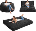 Hobestluk Bean Bag Chair Convertible Beanbag Chairs for Adults, 3 in 1 Bean Bags with Plush Chevron Cover, Adult Bean Bag Chair for Living Room, Bedroom (Black, Full)