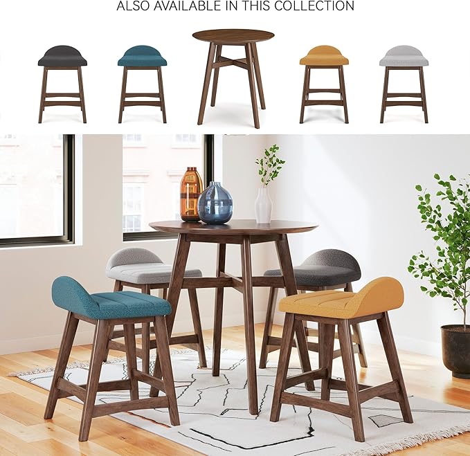 Signature Design by Ashley Lyncott Contemporary 28.5" Counter Height Upholstered Bar Stool with Foam Cushion, 2 Count, Mustard & Brown