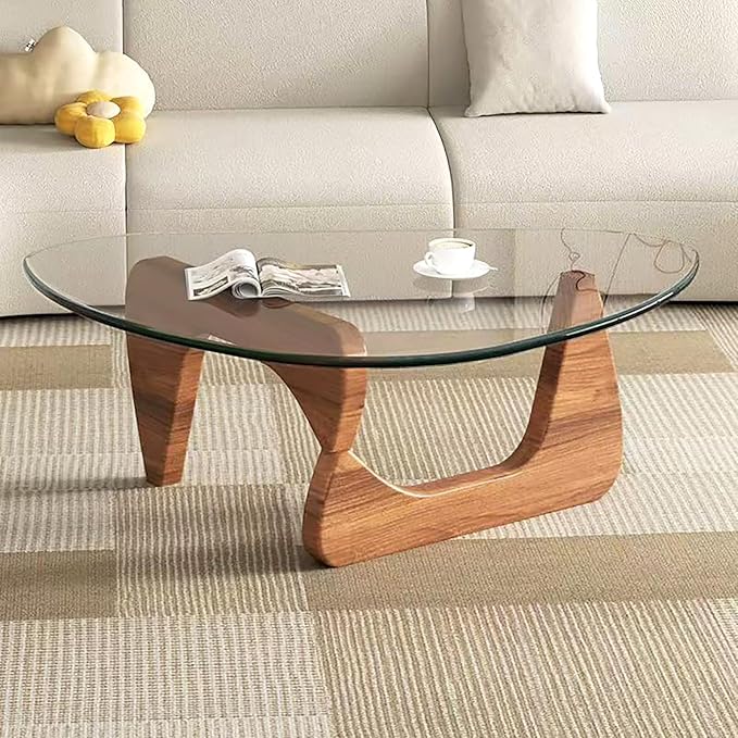Modern Glass Coffee Table for Living Room, Small mid Century Coffee Table, Stylish Coffee Tables, Suitable for Bedroom Living Room Reception Office Tables（Walnut/Transparent，Medium）