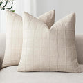 Foindtower Set of 2 Decorative Linen Check Throw Pillow Covers Neutral Farmhouse Vintage Cushion Covers Modern Boho Home Decor For Sofa Chair Couch Bedroom Living Room Outdoor,26×26 Inch,Natural Beige