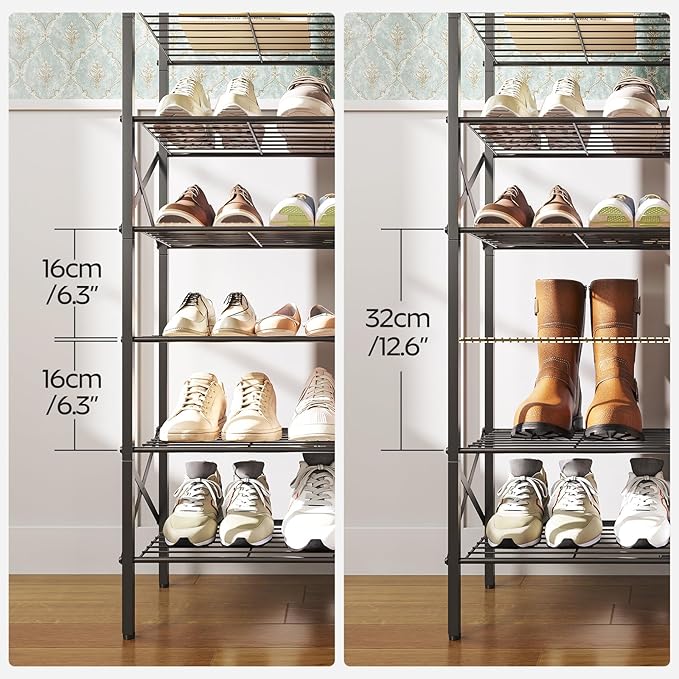 8 Tier Shoe Rack, Shoe Storage Organizer, Large Capacity Shoe Shelf Holds 32 Pairs of Shoes, Durable and Stable, for Entryway, Hallway, Closet, Dorm Room, Rustic Brown SS08BR
