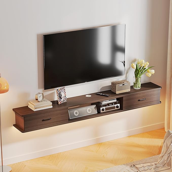 Floating TV Stand with 2 Doors,78'' Wall-Mounted TV Console,Floating TV Cabinet,Floating Console Shelf,Wall Mounted TV Cabinet(Walnut)