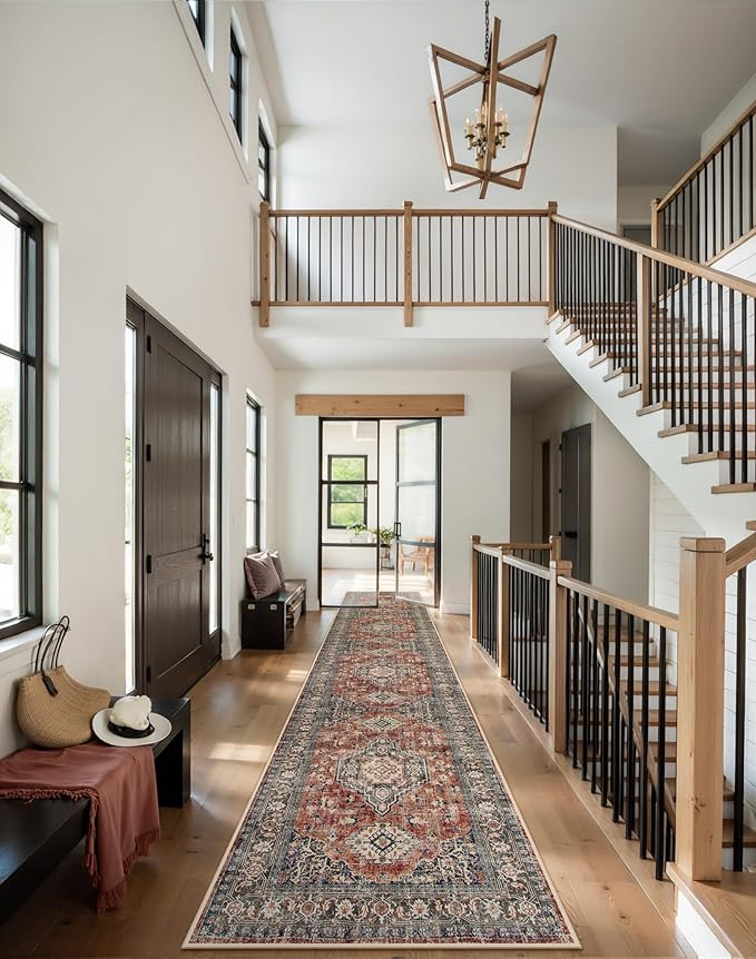 Lahome Oriental Hallway Runner Rug, 2.5x12 Washable Runners for Hallways Kitchen, Soft Distressed Non Shedding Long Carpet for Entryway ‎Laundry Room, Brick Red