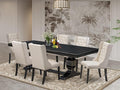 NKFO7-SBB-01-7-Piece Dining Set Consists of a Dining Table and 6 Cream Linen Fabric Kitchen Chairs & Black Legs with Button Tufted Back - Sand Blasting Black Finish.