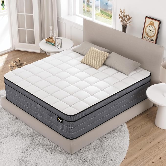 King Size Mattress-14 Inch King Mattress in a Box,Superior Hybrid Mattresses with Gel Memory Foam or Back & Lumbar Support,Pressure Relief,Zoned Support Spring, Cooling Feel &Medium Firm
