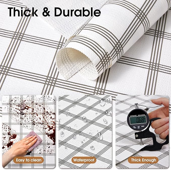 Beautysaid Shelf and Drawer Liner for Kitchen Cabinet, Non Adhesive Non Slip Shelf Paper Waterproof Washable Thickened for Dresser Pantry Shelve Bathroom Protector Liner(Plaid,18 in x 30 FT)