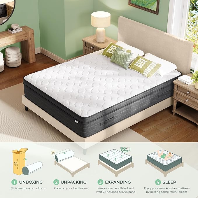 12 Inch Queen Size Mattress in a Box - Memory Foam & Pocket Spring Bed Mattress for Back Pain Relief, Cool Breathable Fiberglass-Free Cover, Medium Firm, CertiPUR-US Certified