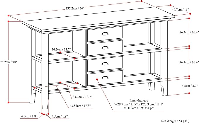 SIMPLIHOME Redmond SOLID WOOD 54 inch Wide Transitional Console Sofa Table in Farmhouse Grey for the Living room Entryway and Bedroom