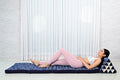 Leewadee Comfortable Japanese Floor Mattress - Thai Floor Bed with Triangle Cushion - Futon Mattress - XL Extra Long Thai Massage Mat, 89 x 20 inches, Blue White, Kapok Filling