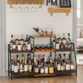 Liquor Cabinet with Fences, Wine Rack Freestanding Floor, 4 Tier Trapezoidal Bar Stand, Expanded Capacity Bar Cabinet for Liquor & Wine Storage