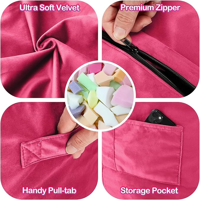 Homguava 4 FT Bean Bag Chair: 4' Bean Bags with Memory Foam Filled, Large Beanbag Chairs Soft Sofa with Dutch Velvet Cover-Pink