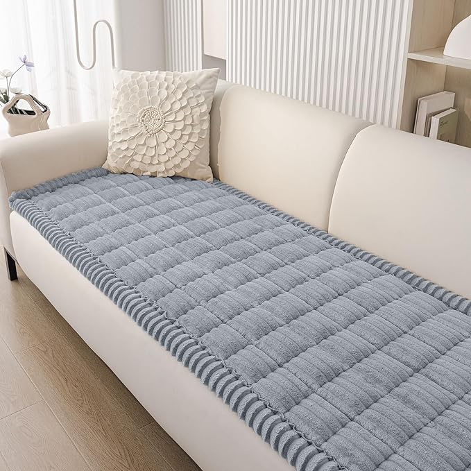Smiry Couch Cover for Dogs Washable, Non Slip Fuzzy Pet Couch Covers for 3 Cushion Sofa Pet Friendly, Thick Soft Sofa Slipcovers Cushion Protector (Grey, 27.6" x 59")