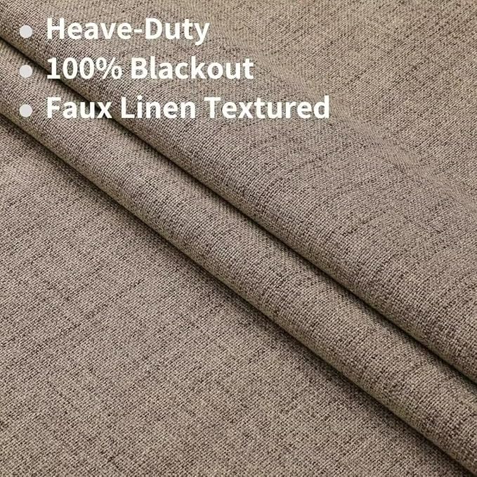Joydeco Natural Linen Curtains 120 inch Length 2 Panels Set Burg 100% Blackout Patio Door Curtain Room Darkening Sliding Door Curtains Thermal Insulated Back tab Rod Pocket(105x120 inch, Linen)