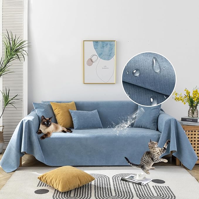 STACYPIK 100% Waterproof Blue Couch Cover for Pets, Sectional L Shape Sofa Cover for 2 Cushion Couch, Anti-Cat Scratch Furniture Protector Cover, Anti Slip Sofa Throw Cover for Dogs Kids-71x71IN