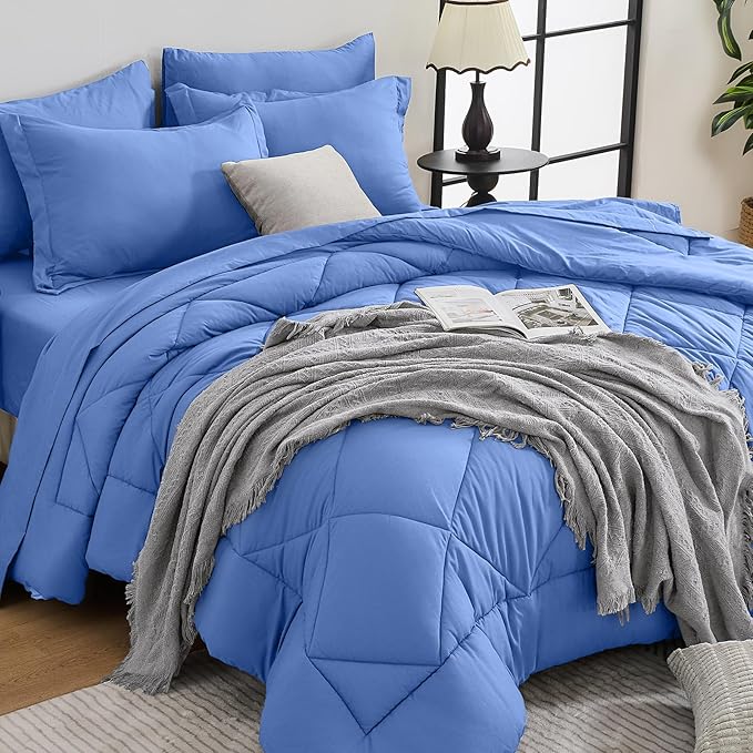 HEVUMYI Royal Blue Cali-King Comforter Set - 7-Piece All Season Bed in a Bag Cali-King, Ultra Soft Bedding Set with Comforter, Flat Sheet, Fitted Sheet, Pillowcases, Pillow Shams