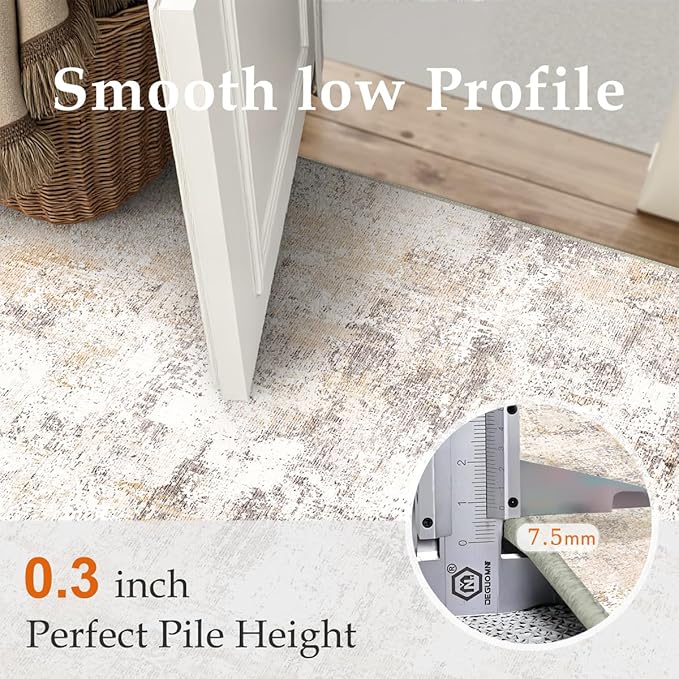 3x5 Washable Area Rug Beige Grey Neutral Abstract Entryway Kitchen Non Slip Low Pile Throw Rug Living Room Bedroom Indoor Doormat Small Soft Carpet for Entrance Bathroom