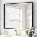 Keonjinn 42 x 36 Inch Blue Framed Mirror Bathroom Vanity Mirror for Wall Metal Frame Rectangle Navy Blue Bathroom Mirror Large Square Corner Modern Farmhouse Mirror for Over Sink(Horizontal/Vertical)