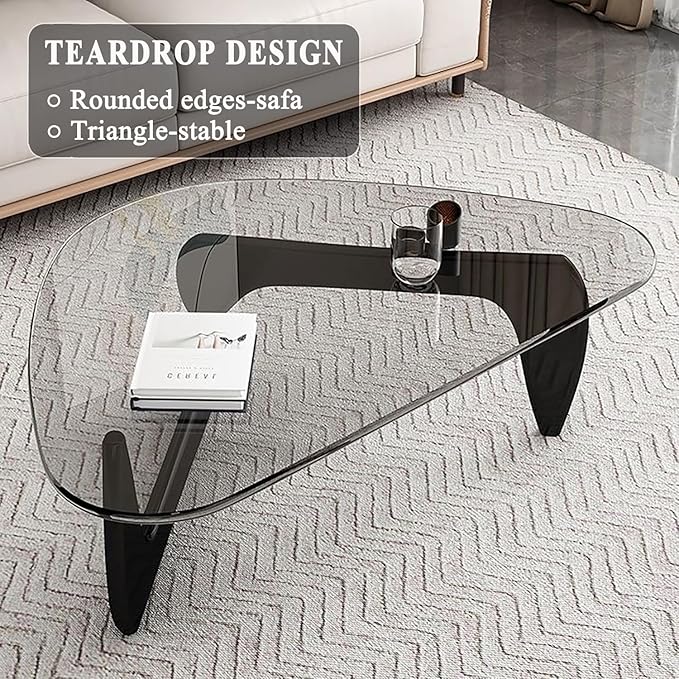 Modern Glass Coffee Table for Living Room, Mid Century Small Coffee Tables, Suitable for Bedroom Living Room Reception Office Tables（Black/Transparent，Medium）