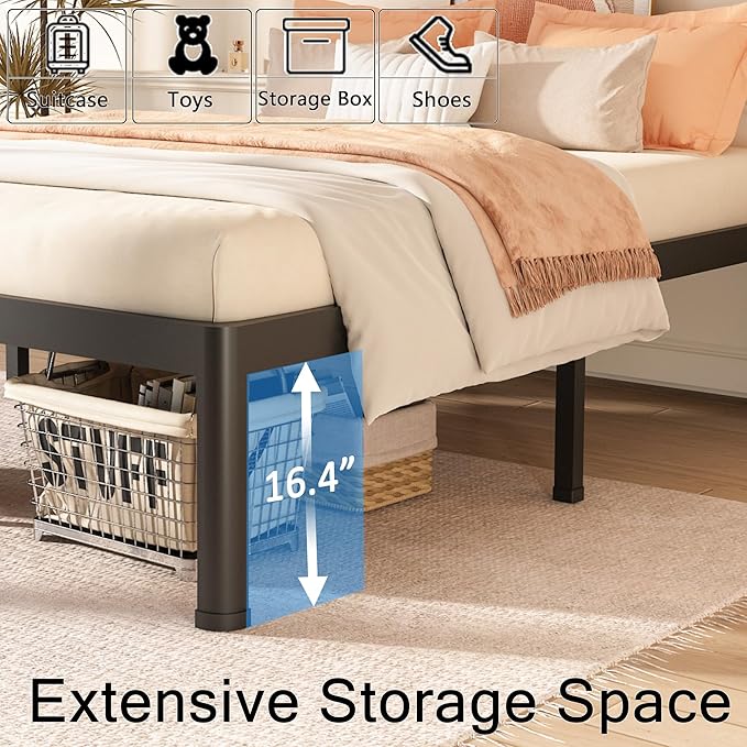 FUIOBYVV Twin Bed Frames with Round Corner Edge Legs 18 inch High 3500 lbs Heavy Duty Metal Platform Bed Frame Twin Size No Box Spring Needed/Non-Slip/Steel Slat Support/Noise Free