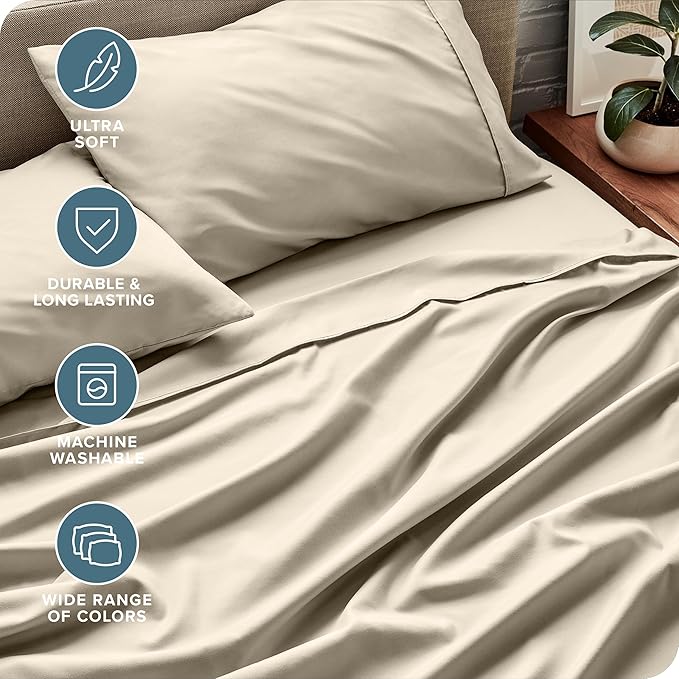 Bare Home Twin XL Sheet Set - College Dorm Size - Luxury 1800 Ultra-Soft Microfiber Twin Extra Long Bed Sheets - Deep Pockets - Easy Fit - Extra Soft - 3 Piece Set - Bed Sheets (Twin XL, Sand)
