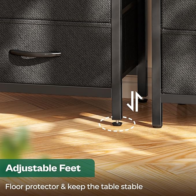 Huuger Nightstand with Charging Station, 27.6 Inch End Table Bedside Table with USB Ports and Outlets, Fabric Drawers, Night Stand for Bedroom, Charcoal Gray