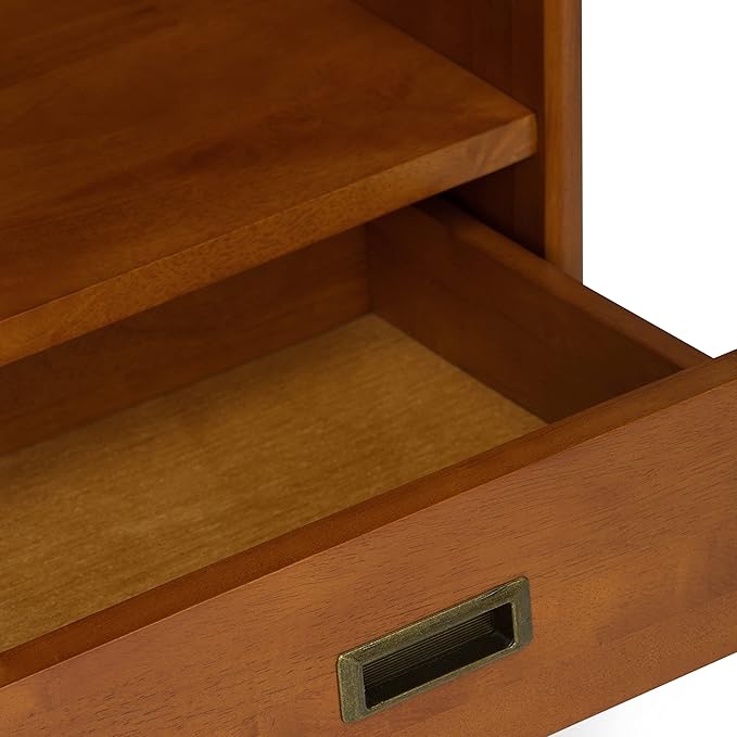 SIMPLIHOME Draper 35 inch Mid-Century Modern 6 Cubbie Bookcase with Drawer (Set of 2) in Teak Brown for The Living Room, Study Room and Office