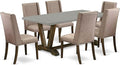 East West Furniture V797FL716-7 7 Piece Dining Room Furniture Set Consist of a Rectangle Dining Table with V-Legs and 6 Dark Khaki Linen Fabric Parsons Chairs, 40x72 Inch, Multi-Color