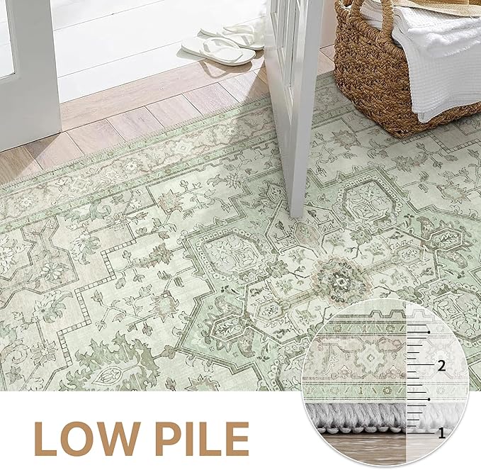 GENIMO 2x8 Runner Rugs for Hallway, Machine Washable Non Slip Vintage Rugs, Low Pile Lightweight Soft Print Rug for Enrtyway, Corridor, Home Office, Kitchen, Oat Light