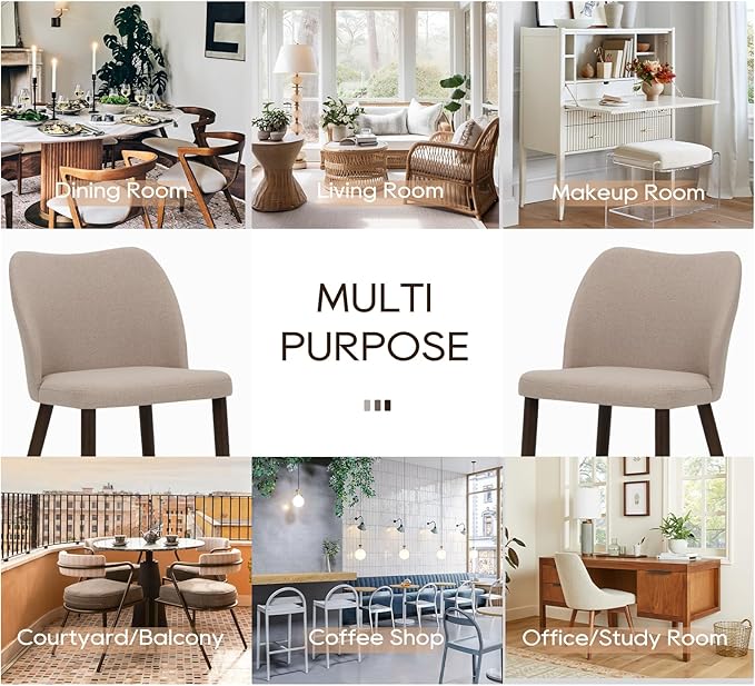 COLAMY Upholstered Dining Chairs Set of 2, Modern Fabric Dining Room Kitchen Side Chair with Padded Seat and Wood Legs for Restaurant/Cafe, Camel