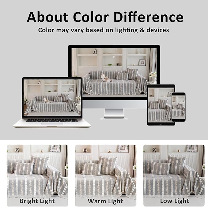 Couch Cover for Dogs Washable Sofa Cover, Sectional Couch Covers, Sofa Covers for 2 Cushion Couch, Non Slip Stripe Sofa Slipcovers Furniture Protector, Couch Protector from Cat Claws, Light,75''x118''