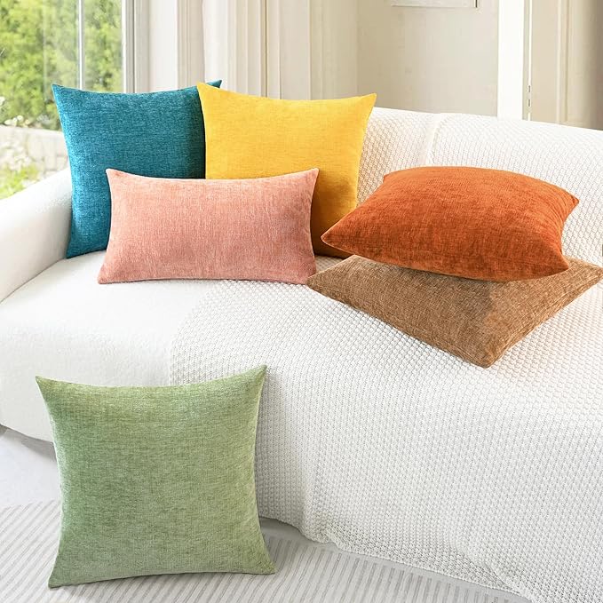 CaliTime Throw Pillow Covers Decorative 12 X 20 Inches Pack of 2 Cozy Chenille Cushion Cases for Couch Sofa Bed Living Room Home Mustard Yellow