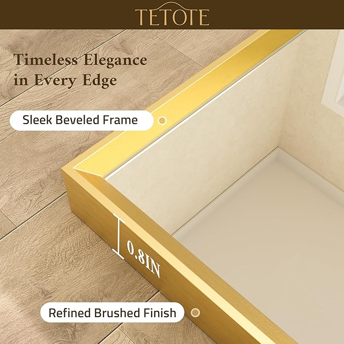 TETOTE Brushed Gold Vanity Mirror for Bathroom 40" x 24" Brushed Brass Rectangle Beveled Framed Bathroom Wall Mirror for Over Sink, Tempered Glass, Modern Farmhouse Bedroom, Entryway, Living Room
