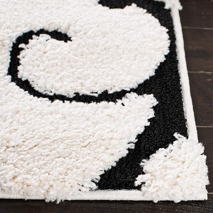 SAFAVIEH Florida Shag Collection Accent Rug - 3'3" x 5'3", Ivory & Black, Scroll, Non-Shedding & Easy Care, 1.2-inch Thick Ideal for High Traffic Areas in Entryway, Living Room, Bedroom (SG455-1290)