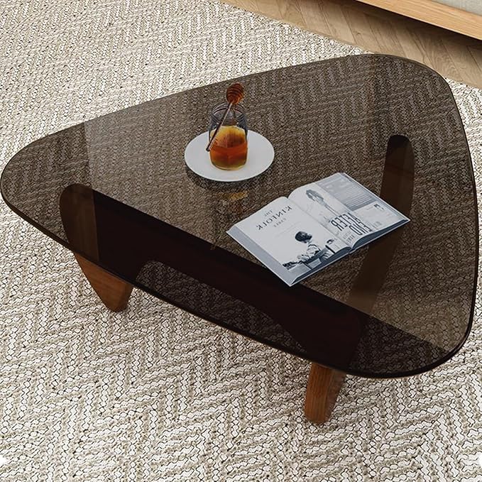 Modern Glass Coffee Table for Living Room, Small mid Century Modern Coffee Table, Sleek Coffee Tables, Suitable for Bedroom Living Room Reception Office Tables（Walnut/Grey，Mediumn）