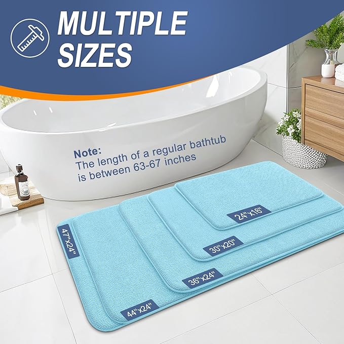 OLANLY Thick Memory Foam Bath Mat Rug 30x20, Extra Soft Absorbent Bathroom Rug, Quick Dry Bath Mats, Non-Slip, Machine Washable Carpet for Bathroom, Tub and Shower, Home Decor Accessories, Sky Blue