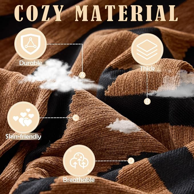 HANDONTIME Boho Geometric Couch Covers for Sofa Pet Friendly Brown and Black Sofa Covers Washable Chenille Couch Blanket Cover for 3 4 Cushion Couches Pet Protector Furniture Cover Soft, 71" X 134"