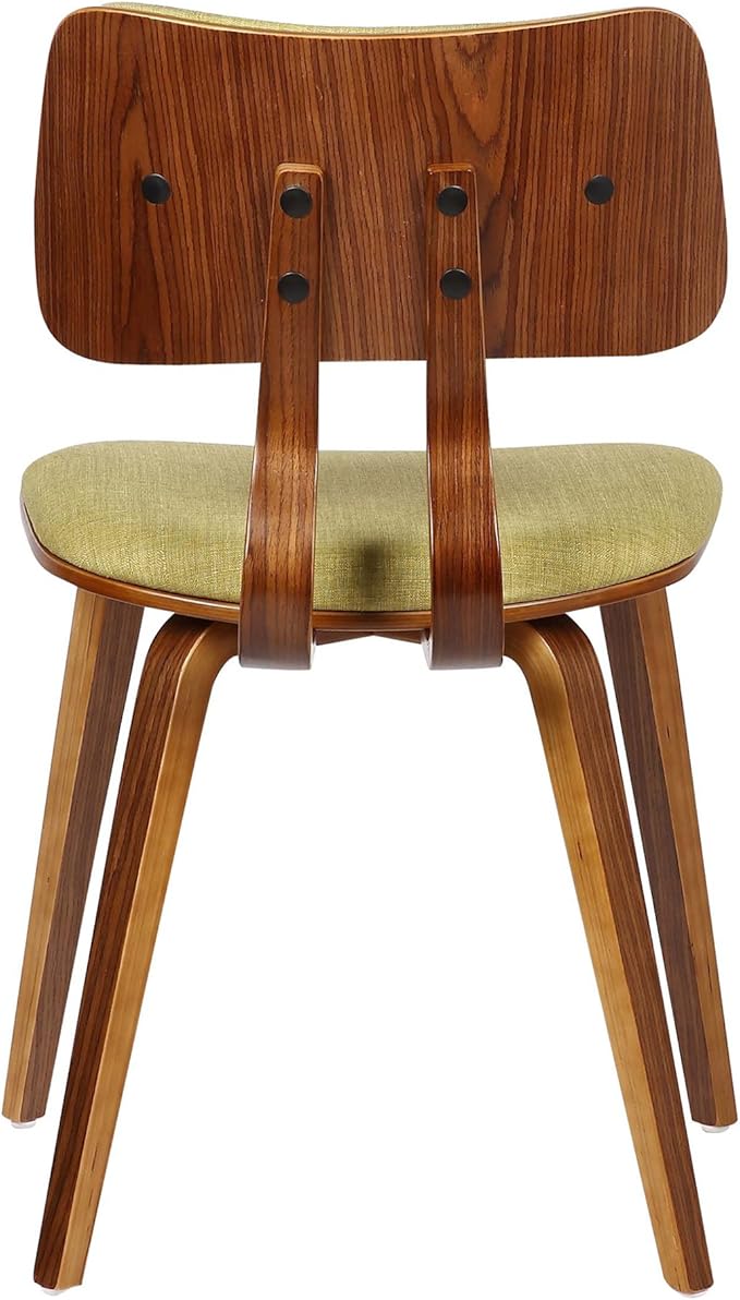 Armen Living Jaguar Mid-Century Dining Chair in Walnut Wood and Green Fabric - Set of 2