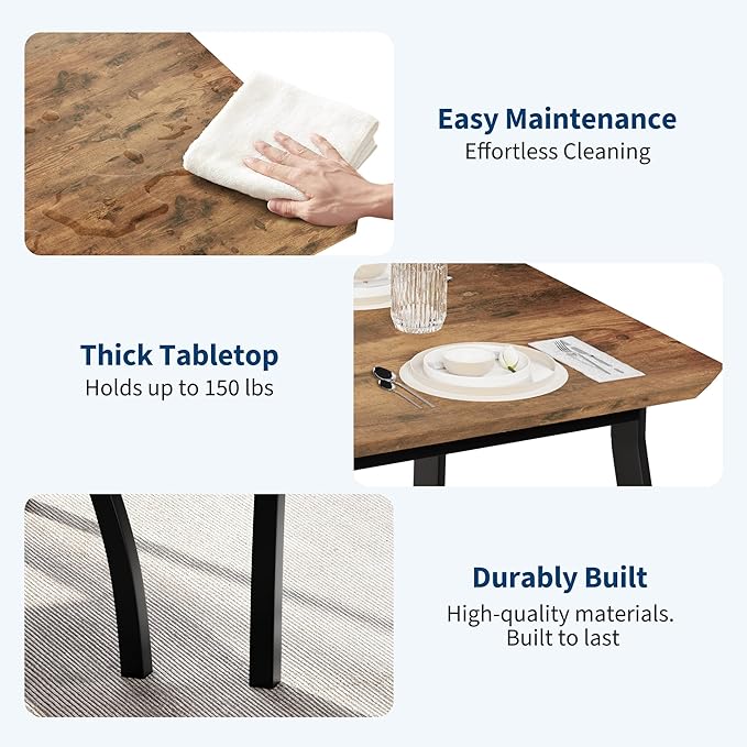 GAOMON Dining Table Set for 2, 3 Piece Small Kitchen Table and 2 Upholstered Chairs with Metal Frame & Wood Grain Tabletop for Small Space, Apartment, Kitchen, Dining Room, Black/Rustic