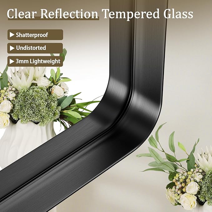 Bathroom Mirror 24x32 inch, Black Gorgeous Deep Frame Wall Mirror, Modern Round Corner Bathroom Vanity Mirror for Bedroom, Living Room, Hanging or Leaning Horizontal or Vertical, Black