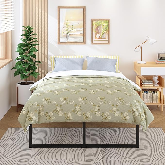 18 Inch California King Bed Frames Sturdy Mattress Foundation, Heavy Duty Metal Cal King Platform with Steel Slats Support No Box Spring Needed, Noise Free, Easy Assembly, Black