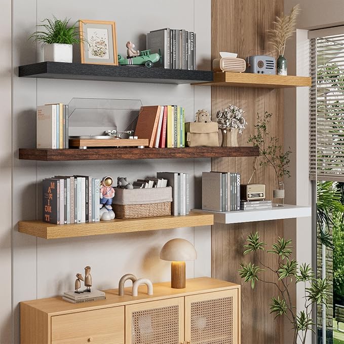 Heimlove 36 Inch Wall Shelf Bathroom Shelves Set of 2, 12" Deep Floating Shelves for Wall, Wall Mounted Shelves for Books Living Room Laundry Room Bedroom Kitchen Home Office
