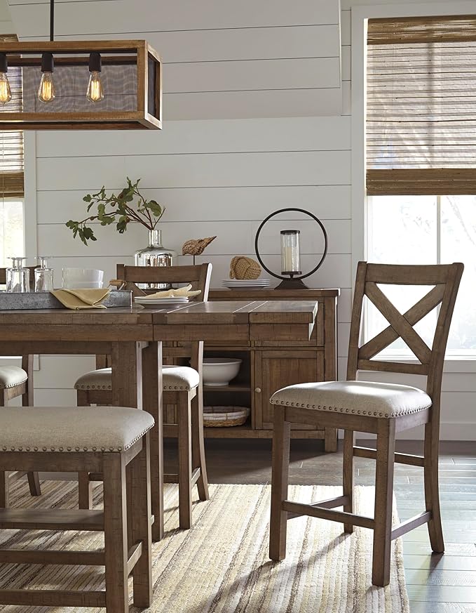 Signature Design by Ashley Moriville Rustic Farmhouse 36" Counter Height Dining Extension Table, Brown