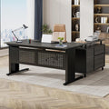 Tribesigns 63 Inch Executive Desk with File Cabinet, Large Office Desk L Shaped Computer Desk with Drawers and Storage Shelves, Business Furniture Desk Workstation for Home Office, Gray and Black