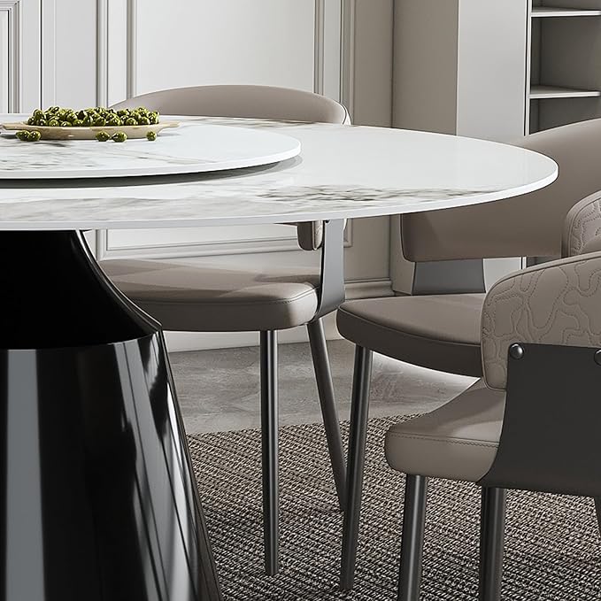 Ball & Cast 9-Piece Dining Set,Faux Marble Table with Detachable Rotating Tray & 8 PU Leather Chairs,Modern Kitchen Dining Room Table Set w/Stainless Steel Base,for Restaurant & Home,Grey